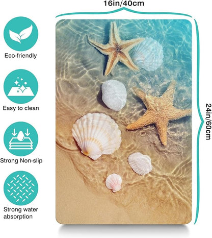 Dog Food Mats for Floors Absorbent, Cat Food Mat - Pet Cat Feeding Mat Quick Dry, Dog Bowl Mats for Water, Pet Supplies Feeding Placemat 16" x 24" Beach