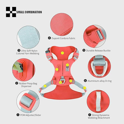 Lightweight Dog Harness, Large to Very Large Breeds, Adjustable Fit.Pet Harness with Pocket, Dog Training Harness for Outdoor Walking Running, Hiking (Watermelon Red, M)