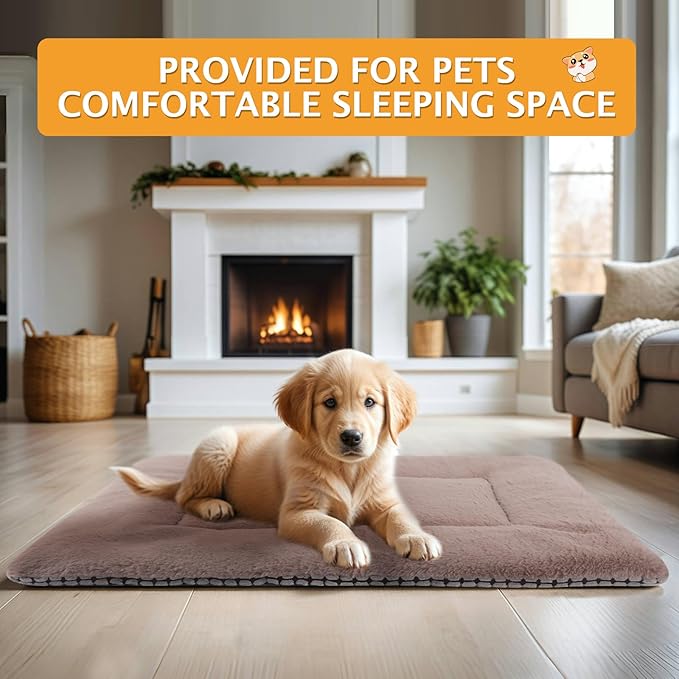 Reversible Dog Bed Mat with Plush and Corn Velvet,Soft Warm Pet Cushion, Dual Purpose Washable Sleeping Mattress Bed for Small Medium Large Dog and Cat XB004 (30"x20", Khaki)