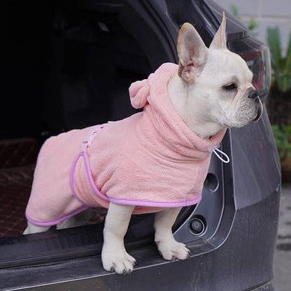Dog Bathrobe Towel, Cat Bathrobe Microfiber Fast Drying Absorbent Hooded Bath Towel for Puppy Small Medium Large Dog Cat(Pink,XL)