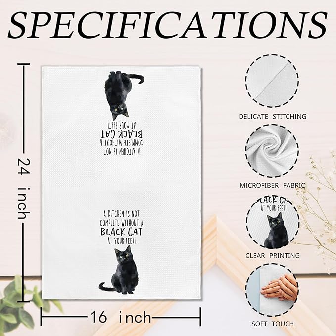 Funny Black Cat Kitchen Towels, Black Cat Mom Lady Lovers Gifts for Women Hand Towels, Gifts for Pet Lovers Dishcloths Dish Towel for Kitchen 16x24 Inches Set of 2