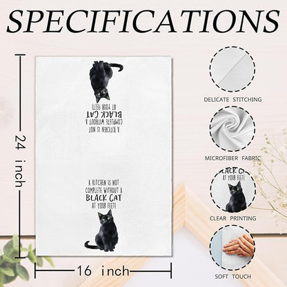 Funny Black Cat Kitchen Towels, Black Cat Mom Lady Lovers Gifts for Women Hand Towels, Gifts for Pet Lovers Dishcloths Dish Towel for Kitchen 16x24 Inches Set of 2