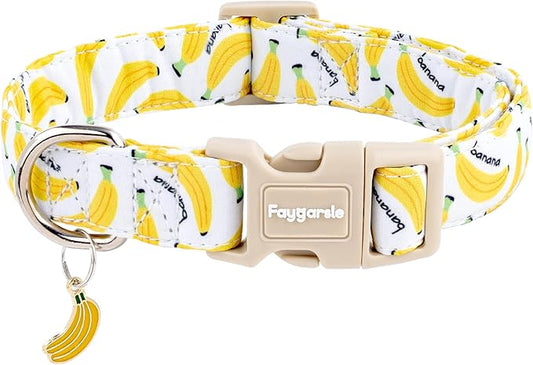 Faygarsle Cute Banana Print Dog Collar Spring Summer Design for Small Medium Large Dogs White and Yellow M
