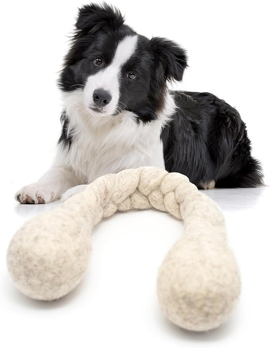 Glaciart One 15-Inch Dog Wool Rope Toy - Durable Chew Toys for Small and Medium Breeds - Natural, Plastic-Free, Non-Allergic - Long-Lasting Play and Activity Ball for Dogs, Indoors and Outdoors
