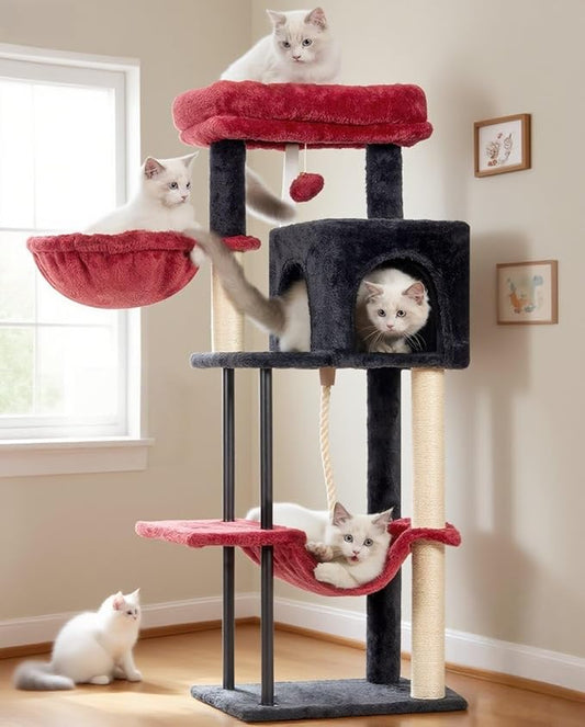 Gitelsnour Cat Tree, Cat Tower for Indoor Cats, 43.3 inch Gothic Cat Tree Tower with Sturdy Steel Tube, Hammock, Cat Condo for Small Cats and Kittens, Scratching Post, Black and red GCT004SBR