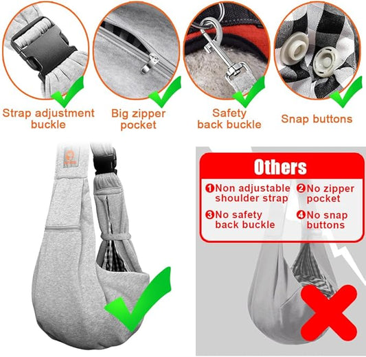 Tomkas Small Dog Sling Carrier - Zipper Pocket & Adjustable Strap - for 3-10 lbs Pets(Grey)