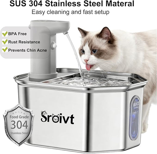 Cat Water Fountain Stainless Steel - cat Fountain - Water Fountains for Cats - pet Water Fountain - Dog Water Fountain - Stainless Steel cat Water Fountain Cordless - 88oz/2.6L,4Filters