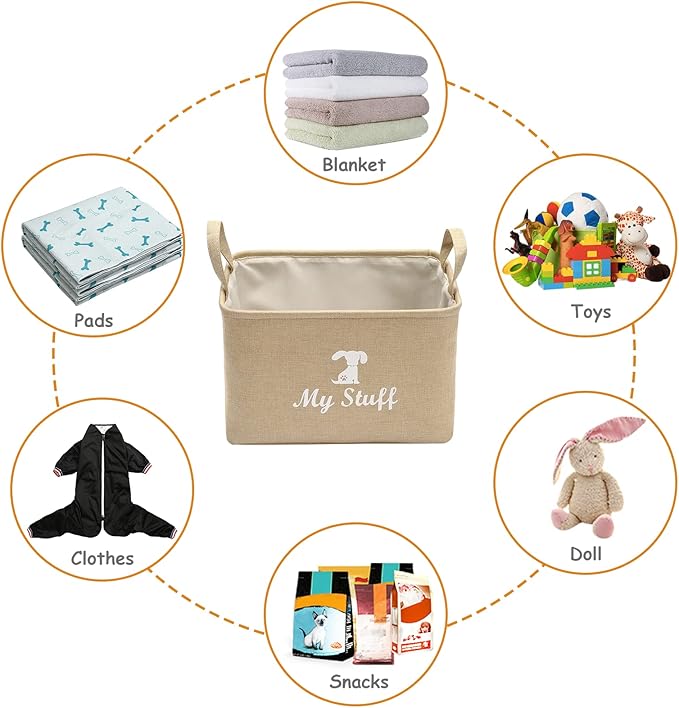 Geyecete Canvas Dog Toy Storage Dog Toy Basket-Box for Dog Toy Bins, Dog Blanket, Dog Clothes Storage - Pet Toy and Accessory Storage Bin-Beige-S