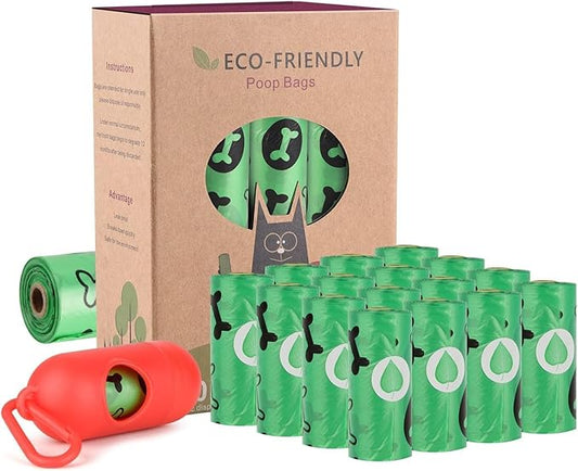 Biodegradable Dog Poo Bags with Holder-240 Large Poop Bags, Corn Starch Blended Compostable Poo Bag, Extra Thick Strong Leak Proof Poop Waste Bag for Dogs (Green)