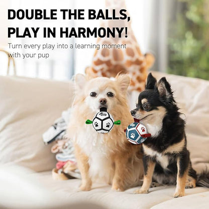 QDAN 2 Pack Small Dog Toys, 3.5 Inch Puppy Balls, Dog Balls with Straps for Small Breed, Soccer Ball for Dogs, Puppy Toys, Dog Birthday Gift