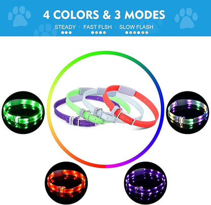 Lighted Dog Collar, Rechargeable Light Up Pet Collar, Waterproof LED Dog Collar Glow in The Dark, Make Pet Visible and Safety for Night Walking for Small Medium Large Dogs (Purple)