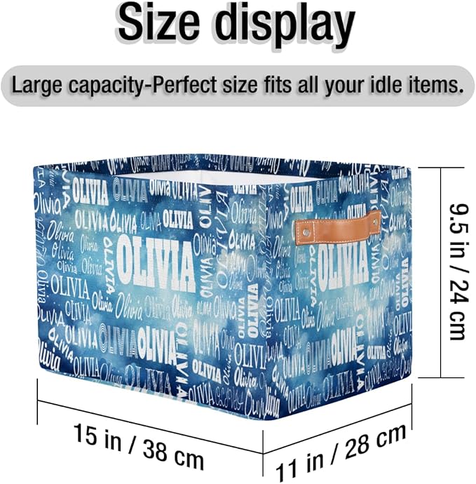 Custom Name Storage Bin, Personalized Rectangular Storage Basket with Handles for Organizing Boys Girls Toys Office Closet Shelf Baskets, Watercolor Blue Starry Night