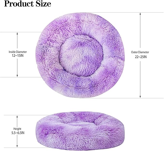 Calming Dog Bed for Small Dogs Cats, Kitty Puppy 23'' Round Anti-Anxiety Warm Fluffy Plush Faux Fur Bed, Soft Anti-Slip Donut Washable Small Pet Bed, Cozy Cat Puppy Bed, Fits up to 30 lbs Pets