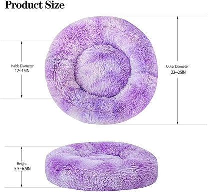 Calming Dog Bed for Small Dogs Cats, Kitty Puppy 23'' Round Anti-Anxiety Warm Fluffy Plush Faux Fur Bed, Soft Anti-Slip Donut Washable Small Pet Bed, Cozy Cat Puppy Bed, Fits up to 30 lbs Pets