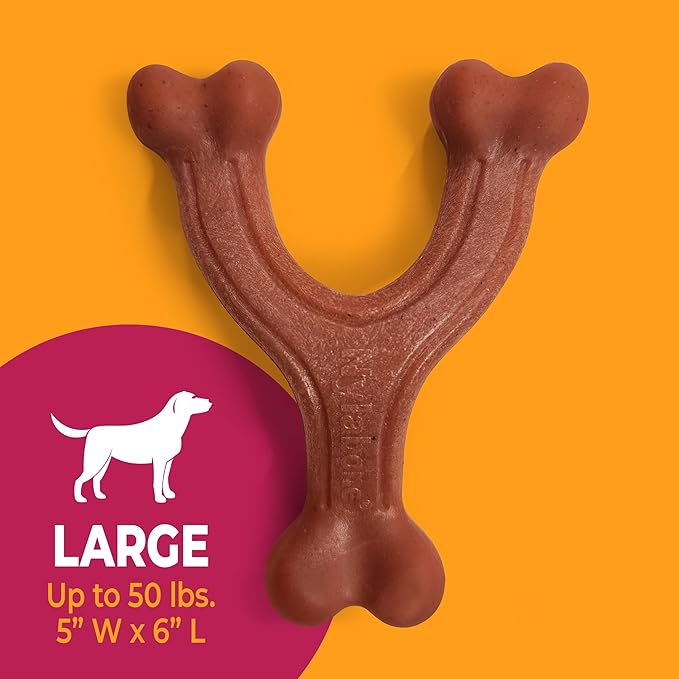 Nylabone Wishbone Strong Chew Toy for Dogs Made with Real Bacon, Durable Dog Chew Bones for Aggressive Chewers, Long-Lasting Flavor Keeps Dogs Busy, Large Dog Toys - Up to 50 lbs, 1 Count