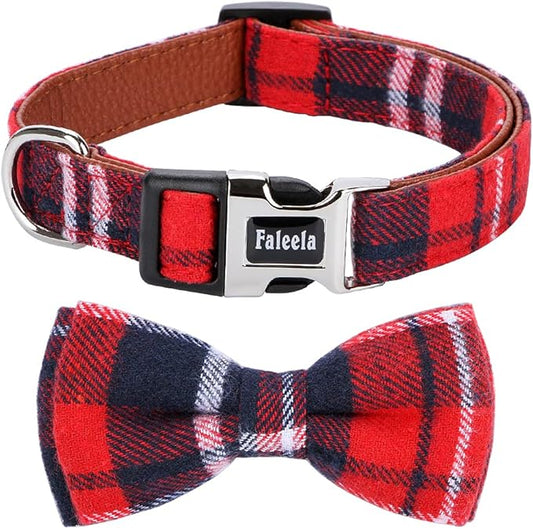 Faleela Soft &Comfy Christmas Bowtie Dog Collar,Detachable and Adjustable Bow Tie Collar,for Small Medium Large Pet (S, Red)