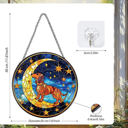 Dachshund Stained Glass Window Hanging Gifts, 7.8″ Weiner Dog Sun Catchers for Indoor Window Decor, Decorative Sun Catchers Home Wall Art Animal Memorial Gift