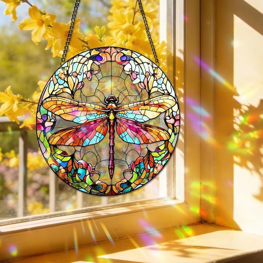8 Inch Sun Catchers Indoor Window, Acrylic Rainbow Suncatcher Window Hanging Decoration for Living Room Bedroom Summer Home Balcony Ornaments Decoration (I134 Dragonfly)