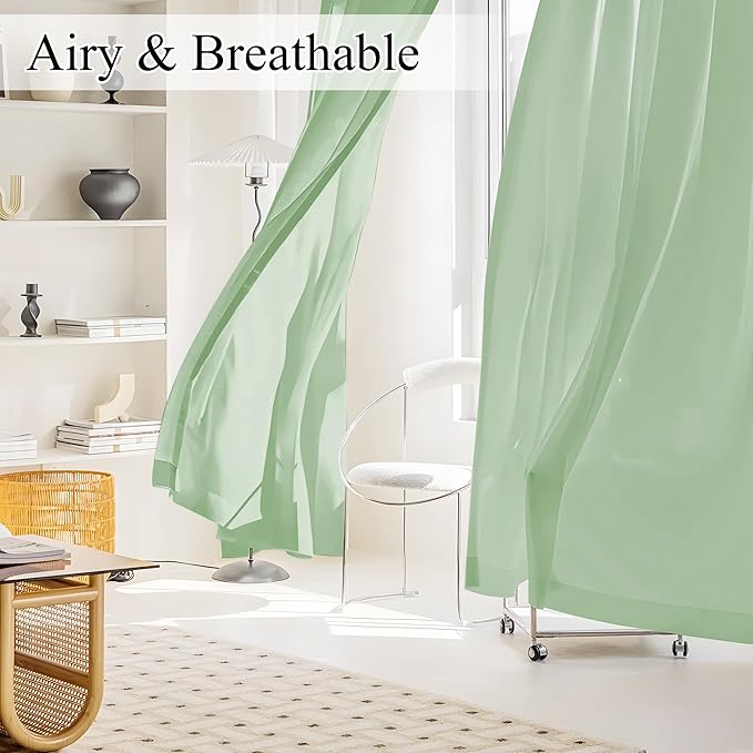 NICETOWN Non-See-Through Privacy Green Sheer Curtains 84 inches Long 2 Panels for Girls Room, 52" Wide Grommet Window Drapes for Nursery- Home Decoration Light Filtering Elegant Window Treatment