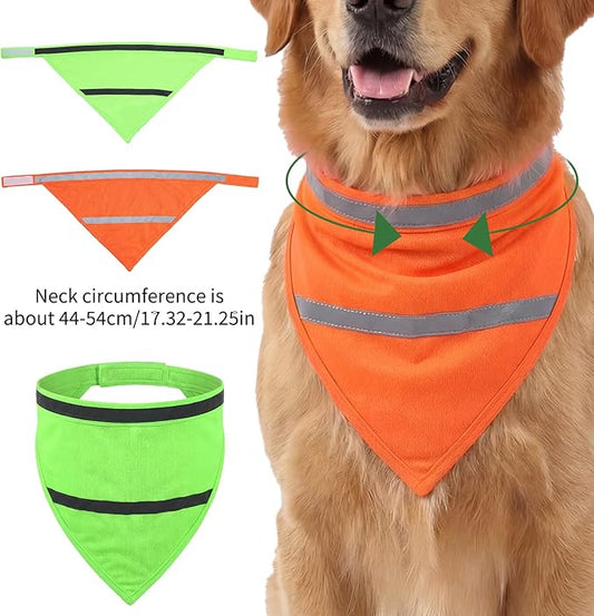 2-Pack Reflective Dog Scarf, High Visibility Pet Collar Adjustable Dog Bandanas with Closure, Hunting Vest Gear for Night Walking, Camping, and Outdoor Activities, Fits Neck Size 16-20.5 Inches