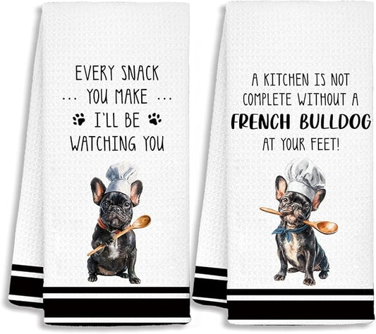 Funny Chef French Bulldog Kitchen Towels, French Bulldog Gifts for Women Dish Tea Towels, Frenchie Mom Gifts Decorative Hand Towels for Kitchen for Home Kitchen Shelf Counter,16x24 Set of 2