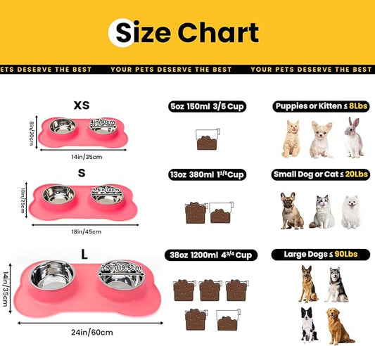 Stainless Steel Dog Bowls with Non-Slip Silicone Mat, Spill Proof Food & Water Bowls Set, Easy Clean Puppy Food Dish, Dishwasher Safe, Suitable for Dogs Cats Pet Under 20lbs, Small, Pink