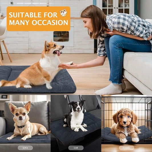 Reversible Dog Bed Mat with Plush and Corn Velvet,Soft Warm Pet Cushion, Dual Purpose Washable Sleeping Mattress Bed for Small Medium Large Dog and Cat XB004 (42"x28", Dark Grey)