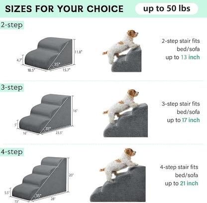 Dog Stairs & Steps for High Beds, 3 Steps High Density Foam Waterproof Dog Ramp for Small Dogs and Cats, Pet Stairs with Removable Washable Cover for Bed, Couch, Sofa and Car (H:16")