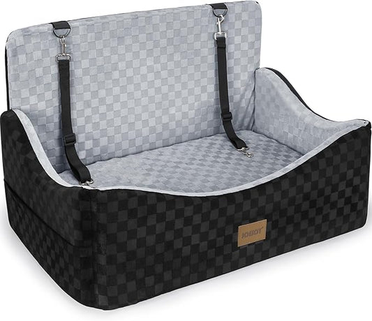 JOEJOY Dog Car Seat for Medium/Large Dogs - Reversible Dual-Sided Travel Dog Car Bed with Memory Foam, Washable Pet Booster Seat for Dogs up to 55 lbs or 2 Small Dogs, 2 Safety Leashes, Grey