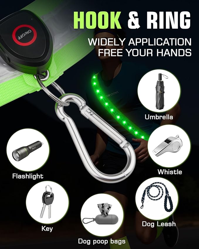 Zacro LED Reflective Sash Light Up Vest for Night Walking with 5 Colors & 3 Light Modes, Rechargeable High Visibility Neon Safety Gear for Men Women Dog Walking