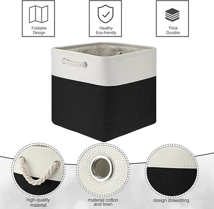 meekoo 8 Pack Collapsible Storage Bins Fabric Storage Bins Polyester Fabric Baskets with Handles Linen Closet Organizer for Shelf Home Closet Towels Toys(12 x 12 x 12 in,Black White)