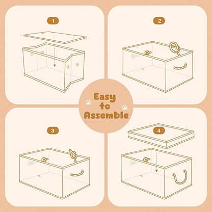 Dog Toy Basket with Lid, Dog Basket for Toys, Dogs Toy Box with Cotton Rope Handles, Collapsible Storage Bins for Pet Toys, Dogs Storage Organizer, Beige