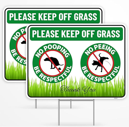 2PC No Poop or Pee Dog Sign with Stakes, 12 Inches by 9 Inches - Corrugated Plastic - Keep Dogs Off Lawn - Curb Your Dogs Grass Lawn Yard Repellent