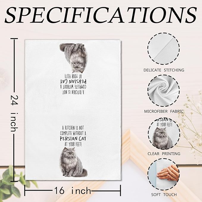 Funny Persian Cat Kitchen Towels, Persian Cat Mom Lady Lovers Gifts for Women Hand Towels, Gifts for Pet Lovers Dishcloths Dish Towel for Kitchen 16x24 Inches Set of 2