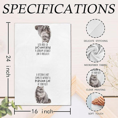 Funny Persian Cat Kitchen Towels, Persian Cat Mom Lady Lovers Gifts for Women Hand Towels, Gifts for Pet Lovers Dishcloths Dish Towel for Kitchen 16x24 Inches Set of 2