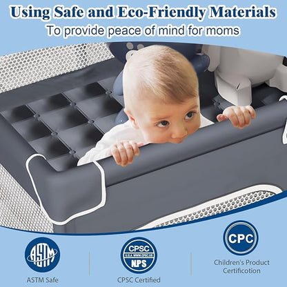 Small Baby Playpen with Mat, Sturdy Safety Play Yard, Washable Small Playpen for Babies, Soft Breathable Mesh, Zipper Gate, Anti-Slip Base 36"x36"