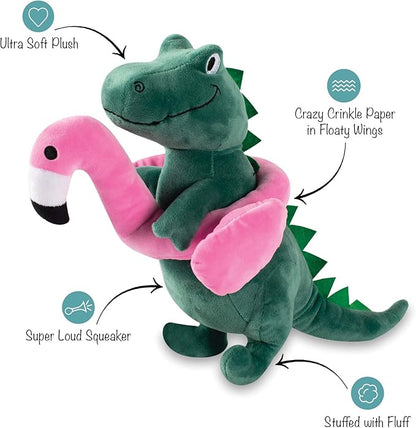 Fringe Studio Squeaker Large Pet Toy, Flamingo Fun T-Rex, 14.5" Tall x 11.5" Wide, PetShop Collection (728003)