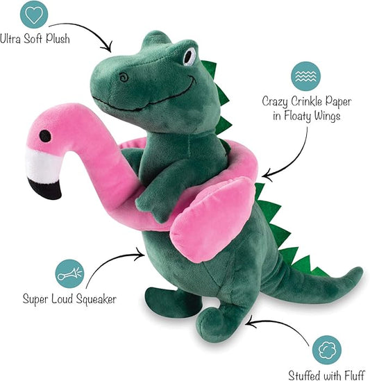 Fringe Studio Squeaker Large Pet Toy, Flamingo Fun T-Rex, 14.5" Tall x 11.5" Wide, PetShop Collection (728003)