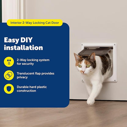 PetSafe Interior 2-Way Locking Cat Door - Allows Convenient Movement Between Rooms & Minimizes Scratching - Tinted Durable Plastic Privacy Door for Feeder & Litter Box