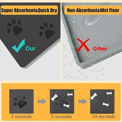 18"×30" Dog Food Mat-Absorbent Dog Mat for Food and Water, No Stains Quick Dry Cat Food Bowl Mat with Footprints for Messy Drinkers,Light Gray