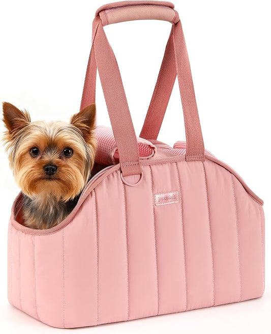 Pecute Dog Purse Carrier, Lightweight Dog Carriers for Small Dogs with Large Pockets, Dog Soft-Sided Carriers up to 6.6lbs, Pet Carrier for Puppy Cat Rabbit, Suitable for Travel, Subway, Pink