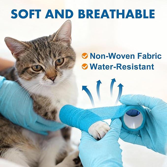 LotFancy 10 Rolls Self Adhesive Vet Wrap, 3 Inch Cohesive Bandage Wrap for Horses, Dogs, Cats, Pet, Animal, Non-Woven Medical First Aid Tape for Wounds, Paw, Leg, Foot, Ankle Sprains & Swelling
