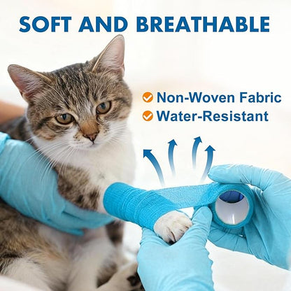 LotFancy 10 Rolls Self Adhesive Vet Wrap, 3 Inch Cohesive Bandage Wrap for Horses, Dogs, Cats, Pet, Animal, Non-Woven Medical First Aid Tape for Wounds, Paw, Leg, Foot, Ankle Sprains & Swelling
