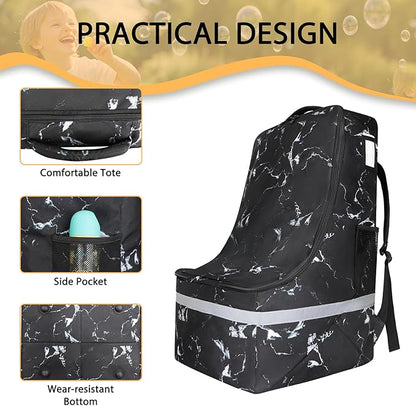 LARIPOP Car Seat Travel Bag for Airplane Gate Check Approved, Padded Backpack with Adjustable Straps, Reflective Strips & Protective Feet for Infant Convertible Booster Seats, Black M