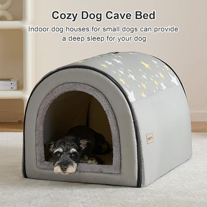 Jiupety Indoor Dog House, 2-in-1 Portable Foldable House Bed with Cover, Pet Tent & Cave Bed for Medium Dogs, XL(28"×21"×19"), Up to 40 Lb, Grey
