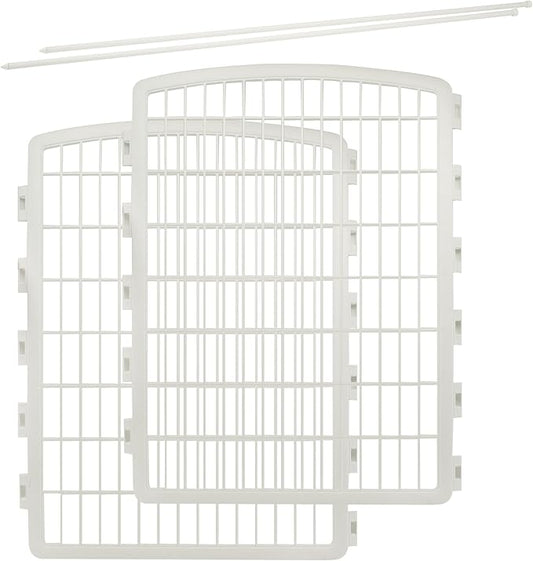 IRIS USA 34'' 2 Panel Pet Playpen Add-On with Connecting Rods, Puppy Small Medium Dogs, Heavy-Duty Molded Plastic, Rust-Free, Non-Skid Rubber Feet, Easy Assemble, Customizable, White