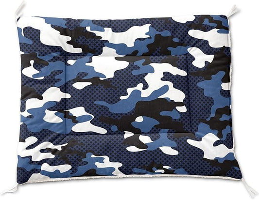 Dog Cat Bed Mat Ultra Soft Fluffy Pet Bed Washable Fashion Dog Crate Beds Comfy Comfy Pet Sleeping Pad Suitable for Pet Raised Bed(42"x32",Blue Black Camo)