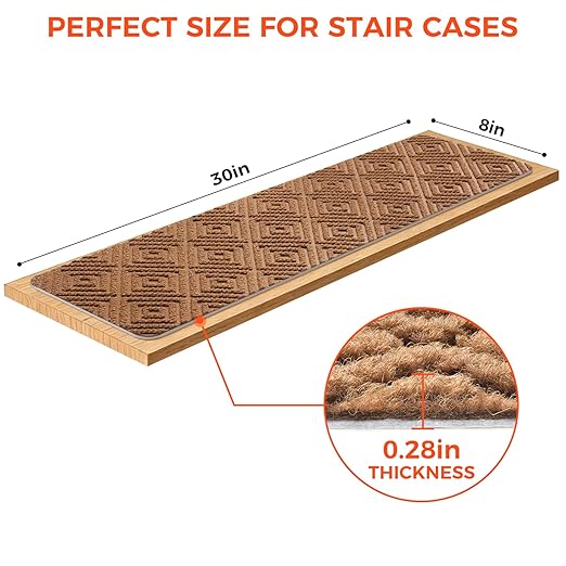 BAGAIL 15 Pack Non-Slip Stair Treads for Wooden Steps, 8"x30" Peel and Stick Carpet Stair Runners, Machine Washable Indoor Step Covers with No-Residue Adhesive for Dogs, Kids & Elderly - Brown