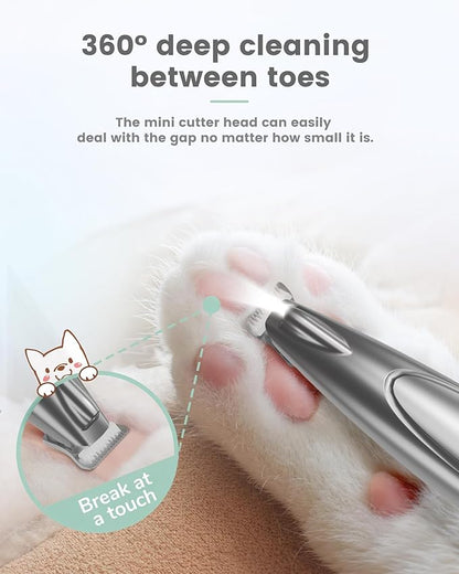Dog Grooming Kit with LED Display, 35dB Ultra-Low Noise Dog Paw Trimmer, Cordless Hair Trimmer for Paws, Ears, Face, Rump with LED Light (Light Sliver)