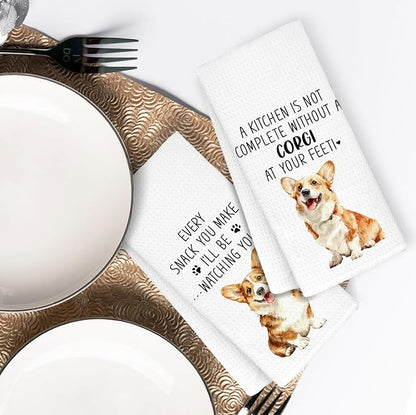 Funny Corgi Kitchen Bathroom Towels, Gifts for Corgi Lovers Women Dish Tea Towels, Dog Mom Dad Lovers Owner Gifts for Women Men Decorative Hand Towels for Kitchen Decor, 16x24 Inch Set of 2